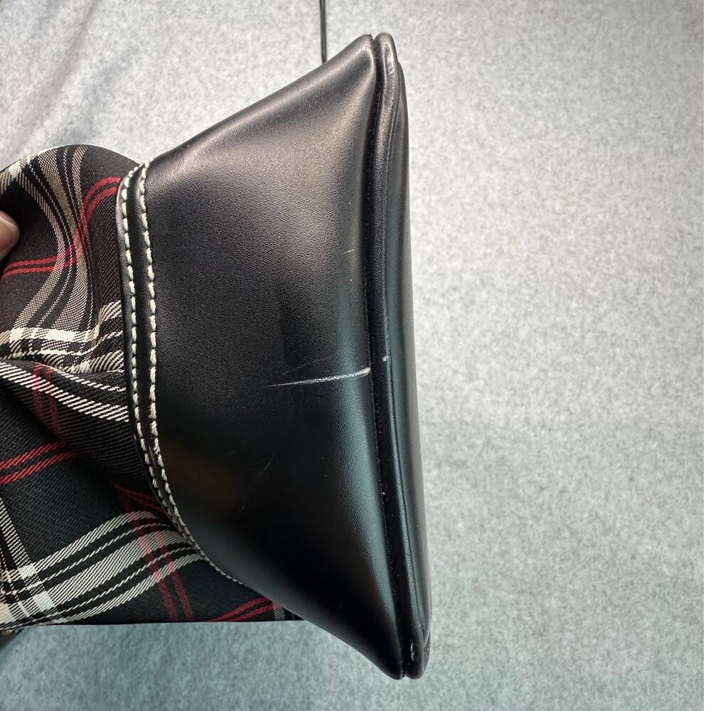 Tartan Plaid Top Handle Satchel Tote Trim Black Red - Picture 7 of 12